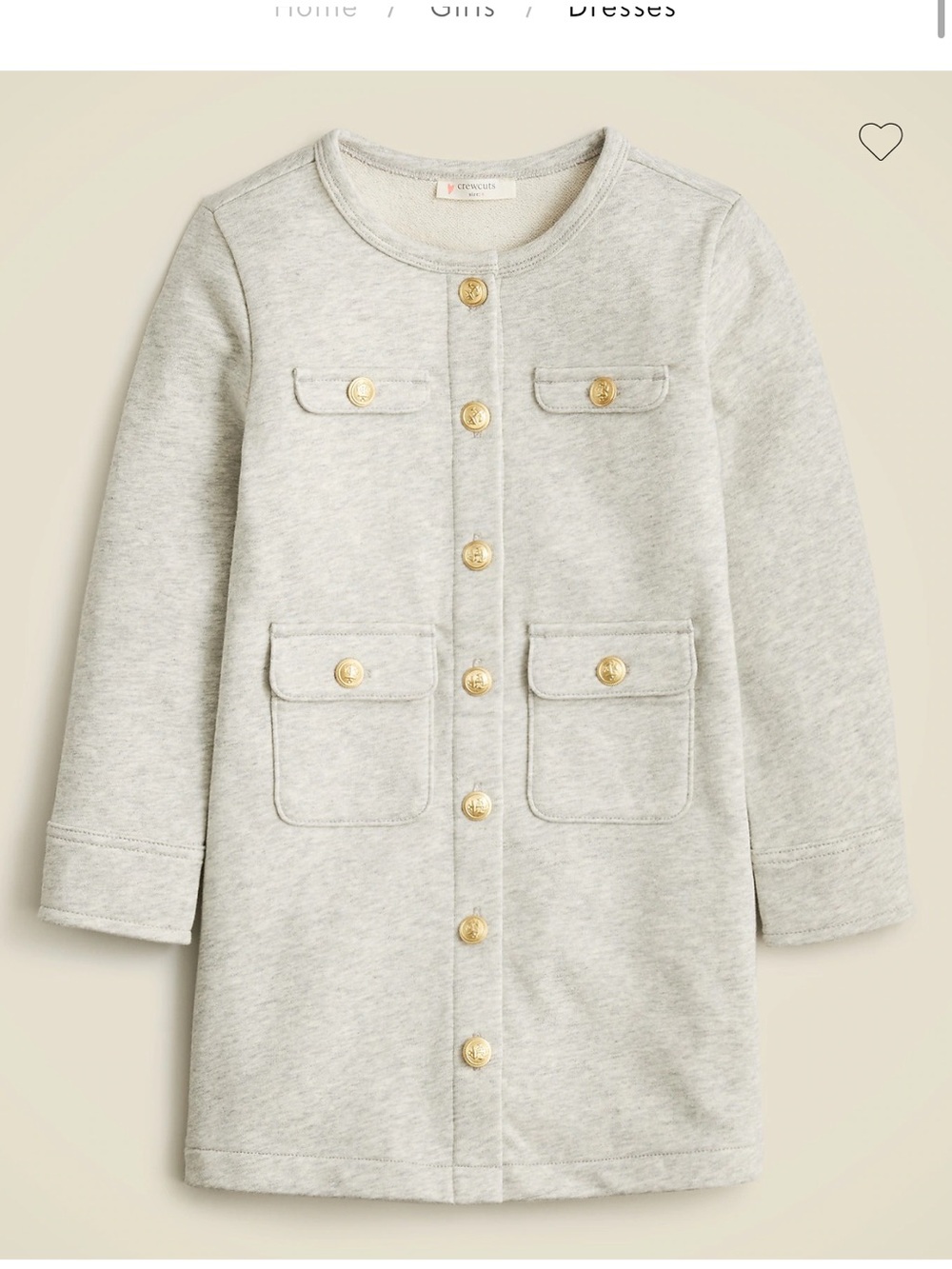 Crewcuts Girls Light Gray Pocket-Front Gold Button Dress Preppy NWT